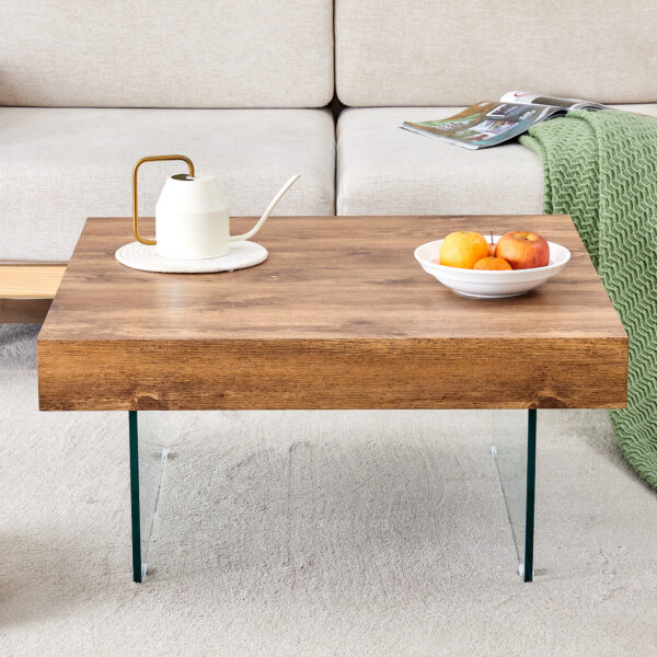 5f9a33d53f2544849fdeee6319ebcf1b_d577292e55f1a57ac84112334c5ec280 Natural Style Square MDF Coffee Table - 31.5"x31.5" with Tempered Glass Legs.Density Board Sticker,Reinforced Glass.