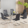 Modern Dining Chairs with Faux Leather Padded Seat Dining Living Room Chairs Upholstered Chair with Metal Legs Design for Kitchen, Living, Bedroom, Dining Room Side Chairs Set of 6 (Grey+PU)C-001