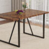 A minimalist retro rectangular dining table with a specially textured top and black metal legs.Contemporary Minimalist MDF Dark Wood Textured Tabletop.Able To Give People A Visual Beauty With Rules.