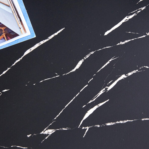 Table and chair set.Black Marble Pattern MDF Dining Table Set - 63"x35.4" with 6 Light Gray Linen Fabric Chairs.Integrated Seat and Backrest,Linen-Cotton Material.Suitable for kitchen,Dining room,etc.