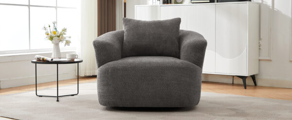 360° Swivel Chair, 38.2" Accent Chair Sofa, Upholstered Swivel Barrel Sofa Chair with a Throw Pillow for Living Room, Bedroom, Office and Hotel, Grey