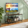 There are installation videos and scene videos. TV socket and LED light - TV stand TV up to 55 ", small unit modern TV console suitable for living room and bedroom, light grey