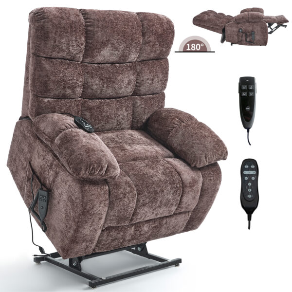 Lift Recliner Chair Heat Massage Dual Motor Infinite Position Up to 350 LBS Large Electric Power Lift Recliners with Power-Remote, Medium-firm and Heavy duty, Brown