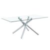 Large Modern Minimalist Rectangular Glass Dining Table for 4-8 people with 0.39" Tempered Glass Tabletop and Silver Metal Legs, for Kitchen, Living Meeting Room .71*35.4*30.W1151S01472