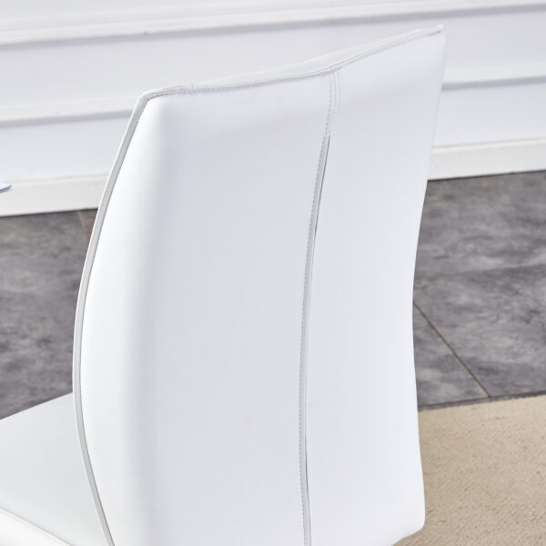 60a0574f6fea41228c2cf4ed8b7b4488_a430ad3503d50e3fd283d039f2661fb8 Table and chair set.63"*35.4" White Imitation Marble Pattern MDF Dining Table Set - 4 Soft and Comfortable White PU Chair With Arched Metal Silver Leg.Create Your Exclusive Low-Key Luxury Space.