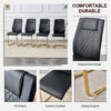 Table and chair set.Subtle Luxury Tempered Glass Dining Set - 63"x35.4" with 6 Black PU Chairs with golden C-tube metal leg.Arched Metal Gold Leg.White imitation marble texture sticker Tabletop.
