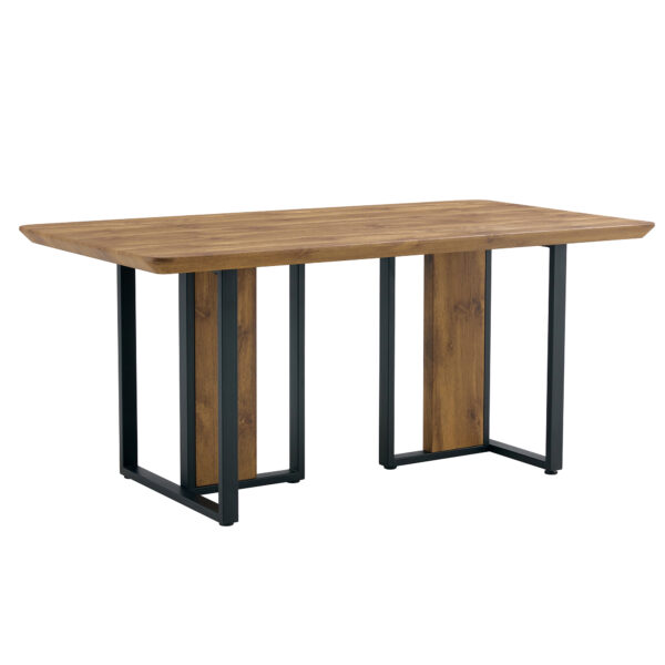 60a84226db954b5293c7be4845d8f3b8_e9dab34a36fa8fd2959f724d4e7e5a1b Table and chair set.67"x36" Wood-Textured MDF Dining Table Set with 6 Brown Suede Chairs.MDF sticker,Wood colored texture sticker,Brown armless dining chair,Suitable for kitchen,Dining room,etc.