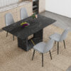 Table and chair set.Black Marble Pattern MDF Dining Table Set - 63"x35.4" with 4 Light Gray Linen Fabric Chairs.Integrated Seat and Backrest,Linen-Cotton Material.Suitable for kitchen,Dining room,etc.