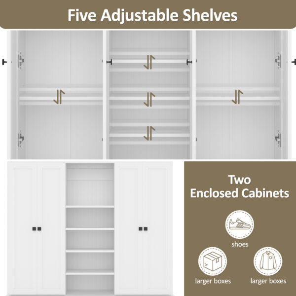 U-Can 78.7''H Hall Tree with Bench and 5 Storage Cubbies, Modern Entryway Storage Organizer Cabinet with 4 Doors, 5 Drawers and Adjustable Shelves for Hallway, Entryway, Living Room