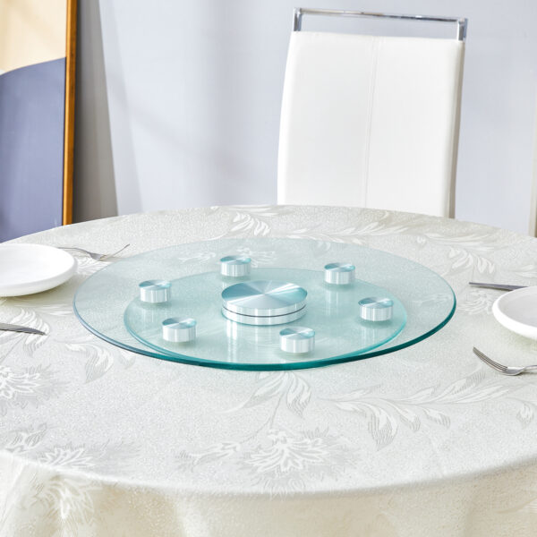 60f23d0f1e8841e3851b9c9f14c2d92f_252e5f85036e4f6032c03c9bb1916fde Double layer rotatable round glass.The rotatable design makes it more convenient to retrieve and place items.The upper glass has a diameter of 20 inches, while the lower glass15 inches.