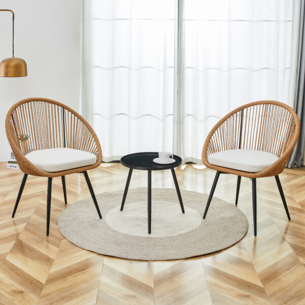 60f9f64a431346a0acf9792140c2b100_1aed9086bc49ca876ea7867a71ca395c Modern 3-Piece Set: 17.7" Anti-Spill Round Coffee Table + 2 Rattan Swivel Chairs, Outdoor Patio Furniture for Tea Time.Suitable for Various Outdoor Venues.3-piece Set Packaged As A Single Package.