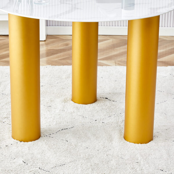 Round white dining table, artificial marble glass stickers, golden MDF legs, kitchen dining table, living room dining table 40 "* 40" * 29.4 "F-X03
