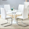 Table and chair set.Hourglass-Shaped Stable Small Round Table -31.9" * 31.9" With 4 Soft and Comfortable White PU Chair With Arched Metal Silver Leg.Create Your Exclusive Low-Key Luxury Space.