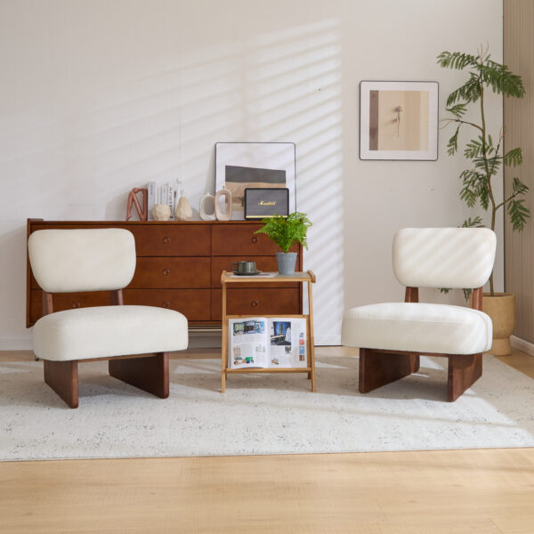 [Set of 2] Modern Beige Lounge Chair with Polyester Upholstery, Sturdy Wood Base With Walnut Finish, Minimalist and Stylish Accent Seating for Living Room, Bedroom, or Office