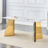 63"x31.5x30" Luxurious Cold Jade Slab Dining Table with Golden Stainless Steel Butterfly Legs.The tabletop is designed to be scratch and heat resistant.Slabs Tabletop,Golden Stainless Steels Legs.