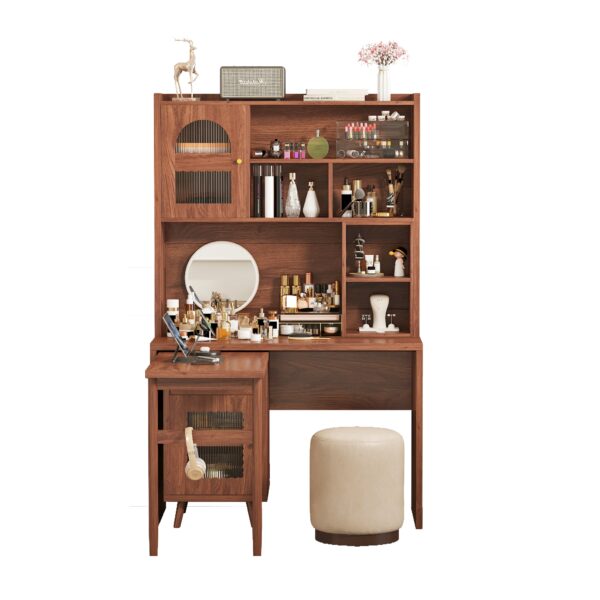 Computer Desk with 90 Degree Rotating Desktop, 43x70 Inch Office Desk with Storage Drawer and Cabinets, Gaming Desk with Shelves, Writing Desk for Study, Work Desk for Home Office Bedroom Living Room