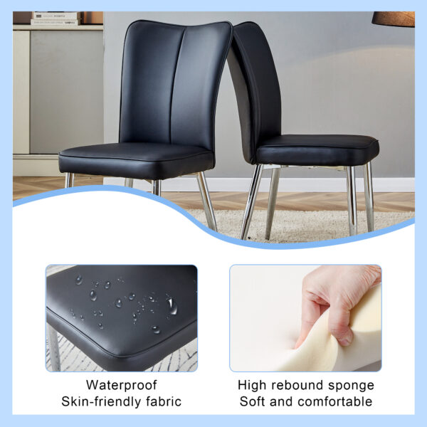 614bc1319a114f3d9a910642c158e634_dcb0a0cf35c8eade398c9c932c9020c2 Table and chair set.Elegant Transparent Tempered Glass Dining Set - 71"x35.4" with 8 Black PU Chairs with a vertical stripe design on the backrest.