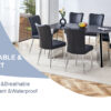 Table and chair set.63"x31.5x30" Black Marble-Patterned Slabs Tabletop with Stainless Steel Butterfly Legs.Paired with 6 Black PU dining chairs with a vertical stripe design on the backrest.