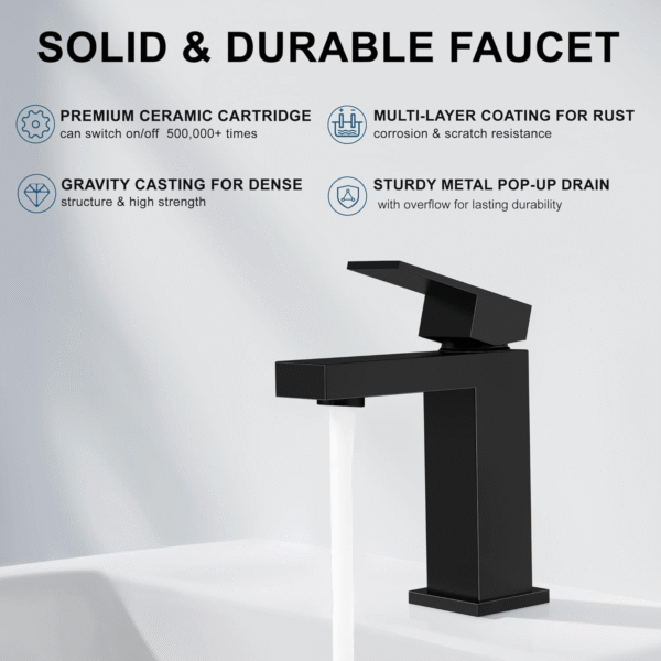 61632d1e878b4c5c92be5c6dca3807cf_0b1f18bbbf2f60c03a54bd1f0cf51a8d Single Handle Bathroom Faucet, Matte Black Single Hole Bathroom Faucet, Solid Brass Modern Bathroom Sink Faucet Basin Vanity Square Bathroom Faucet with Pop-up Drain & Water Supply Hoses