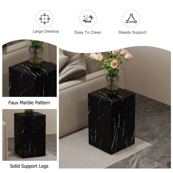616de49e8f1042e0a42ca3e503e4cdab_b75ace1e47b720f1a388c3ee2948ed95 11.8*11.8*19.6 Inch Black Marble Texture MDF Coffee Table - Luxurious Design, Perfect Living Room Accent.Rectangular fashion texture design coffee table, suitable for various situations and scenes.