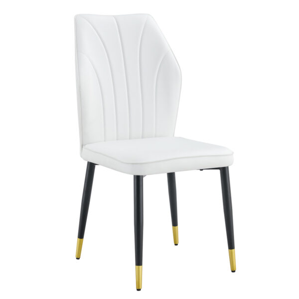 618b38de38c948b59b56fc2c42762fb2_4ff40042194796562c3e70ec03c655e7 4 modern dining chairs with stylish PU patterned backrest and black metal legs for a comfortable home experience in the kitchen, bedroom and office.