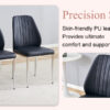 Set of Four Black PU Comfort Dining Chairs (17.7"x25").Dining chair with extended backrest,BLACK PU,Silver metal legs,Suitable for various places such as family restaurants, hotels, coffee shops,etc.