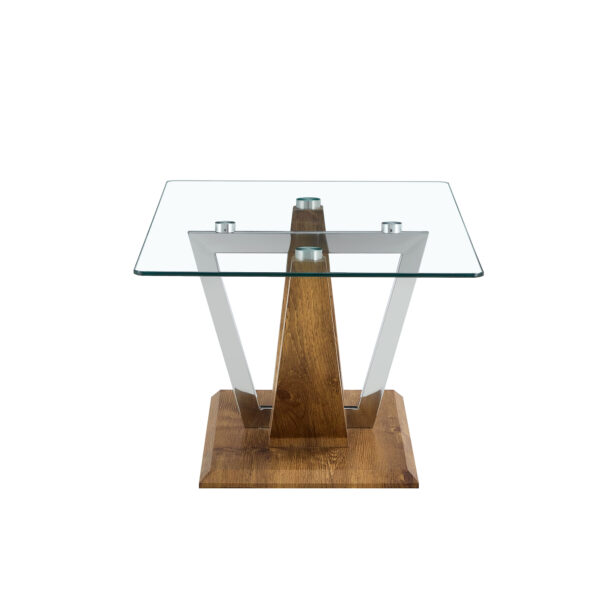 61b12881fd0f4fe09b8e204a8d18209a_20240321_d1a04855af251c2e785749bfa76cd797 Modern minimalist transparent tempered glass coffee table with wooden MDF legs and stainless steel decorative columns. Computer desk. Game table. CT-907