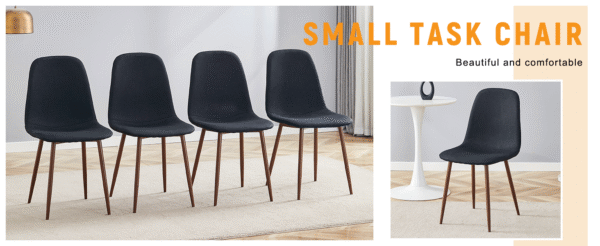 61bb92d50c7c4361a8964b292fb4fa81_639f8bececc1fbb652c8b7398e552dc4 Luxury Simple Chair - Set of 4 BLACK Linen-Cotton Material High Resilience Dining Chair with Metal Walnut Color Leg.Integral metal leg architecture,Suitable for various interior decoration styles.