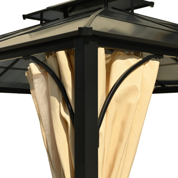 TREXM 10'x12' Hardtop Outdoor Gazebo, Heavy Duty Double Roof Patio Gazebo with Aluminum Frame, Double-Layer Side Walls Mosquito Netting & Privacy Curtains for Patio, Garden, Backyard (Beige)