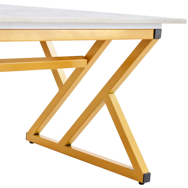 61d1846e7a3d49ea8bdc62617d7e210a_99110c992989fd4f44c3b278a7e57b6f A coffee table is made of rock slab material, with a natural and smooth marble pattern on the surface, which complements the modern design of the golden metal legs and adds a touch of fashion.47*23.6