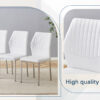Luxury Simple Chair - Set of 6 White PU Material High Resilience Dining Chair with Metal Silver Leg.The Chair Back Has a Vertical Stripe Design With Smooth And Uniform Lines.