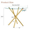 Round clear glass dining table with a unique shape for 4-6 people, with ring-shaped gathered gold metal legs, suitable for desks, kitchens, terraces, dining rooms.