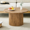 A modern circular coffee table with a diameter of 27.5 inches interprets home aesthetics and practicality. MDF material,cylindrical table leg design.Becoming the visual focal point of home decoration.