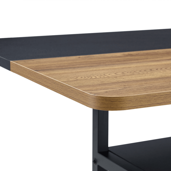 Table and chair set.71*35.4 inch Wooden And Black Spliced Dining Table With Storage Function In The Middle Of The Table Legs.Paired With 6 Chairs Made Of Dark Gray Lnen Fabric.Iron pipe spraying Legs.