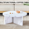 A white MDF material circular patterned coffee table, a 31.4-inch white center table, modern coffee table, suitable for small spaces and living rooms.