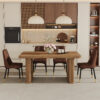 Table and chair set.64.5 x 35.4 Inch Stylish Wood Color Textured Dining Table.Paried With 4 BrownTechnology-Fabric Dining Chairs.Suitable for kitchen,Dining room,etc.