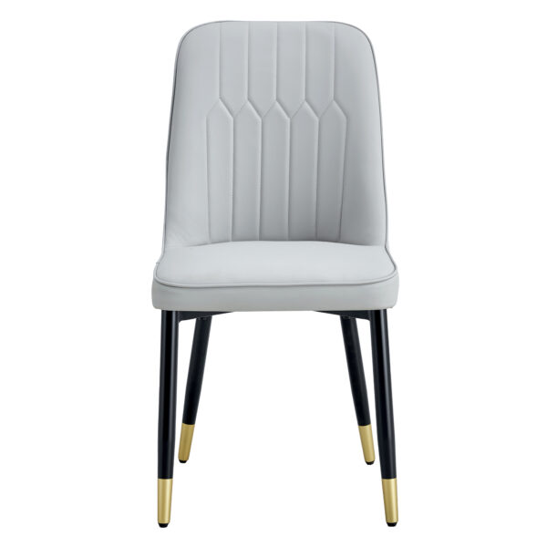 629e28fb1d8d4b5fb2440c04d1223be5_20230926_1bfe0a8576298ffa1f950fd41229cc77 Modern dining chairs are equipped with light gray PU artificial leather backrest cushions and black metal legs, suitable for restaurants,kitchens,and bedrooms.Set of 4pieces (light gray+PU)W1151118943