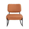 PU material cushioned rocking chair, unique rocking chair, cushioned seat, brown backrest rocking chair, black metal legs. Comfortable side chairs in the living room, bedroom, and office