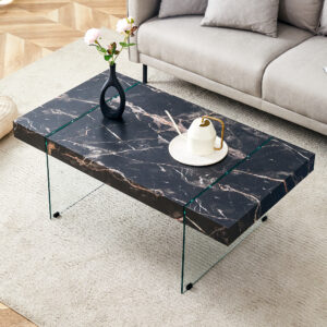 43.3"x23.6" Black Marble-Patterned MDF Coffee Table with Tempered glass legs.Suitable for Living Room.It can be used not only as a coffee table but also as a side table or display stand.