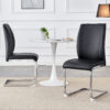 Luxury Simple Arch Chair - Set of 2 Black PU Material High Resilience Dining Chair with Arched Metal Silver Leg.