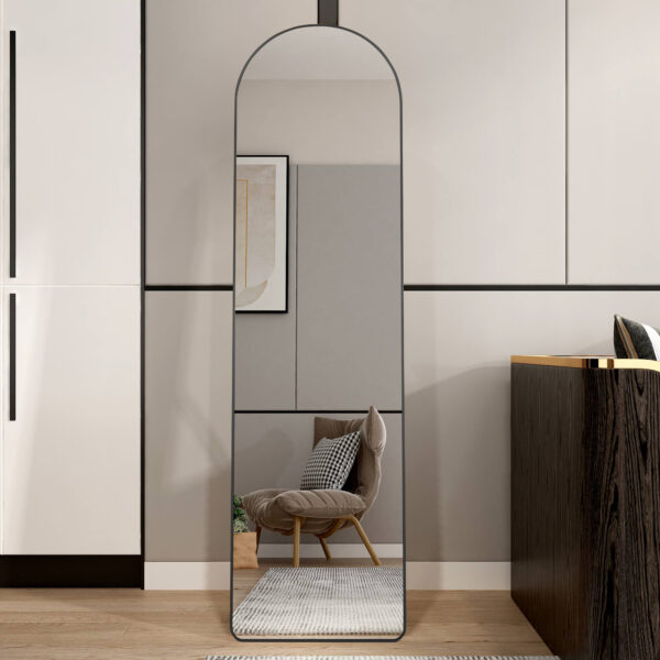 62ffa2d2d35b45e4ac530481f08779d9_20240204_738159119cf124bbed2eb729cfb0f585 The 4st generation of floor mounted full length mirrors. Aluminum alloy metal frame arched wall mirror, bathroom makeup mirror, bedroom porch, clothing store, wall mounted.Black 59.8 "*16.5"W115112560