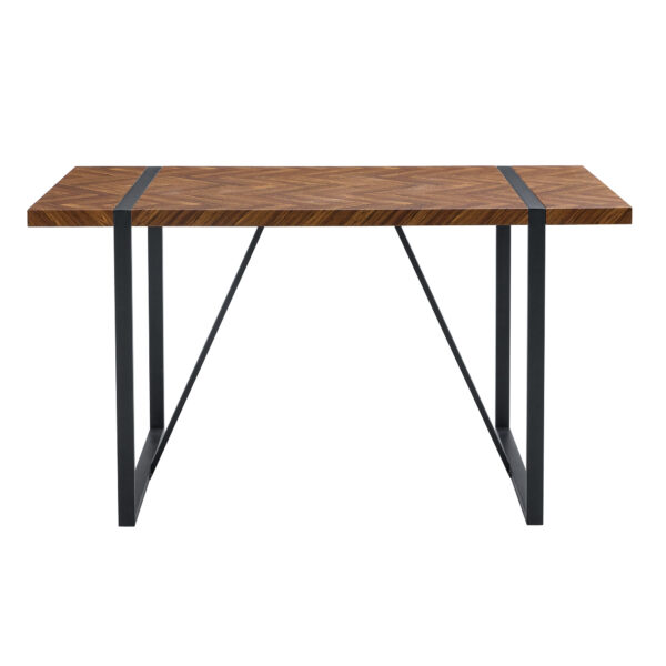 63062e102dae48989a03e0177e036ae7_43eef2aacee93ad0a227019b636434d7 A minimalist retro rectangular dining table with a specially textured top and black metal legs.Contemporary Minimalist MDF Dark Wood Textured Tabletop.Able To Give People A Visual Beauty With Rules.