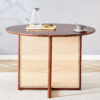 Chinese countryside retro solid wood round table, simple modern imitation rattan table, wooden table, desk. Suitable for dining room, living room, office