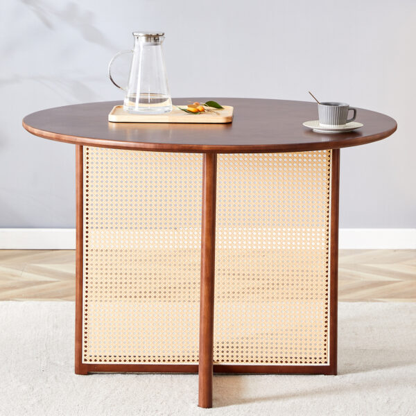Chinese countryside retro solid wood round table, simple modern imitation rattan table, wooden table, desk. Suitable for dining room, living room, office