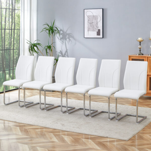 Set of 6 dining chairs, white dining chair set, PU material high backrest seats and sturdy leg chairs, suitable for restaurants, kitchens, living rooms