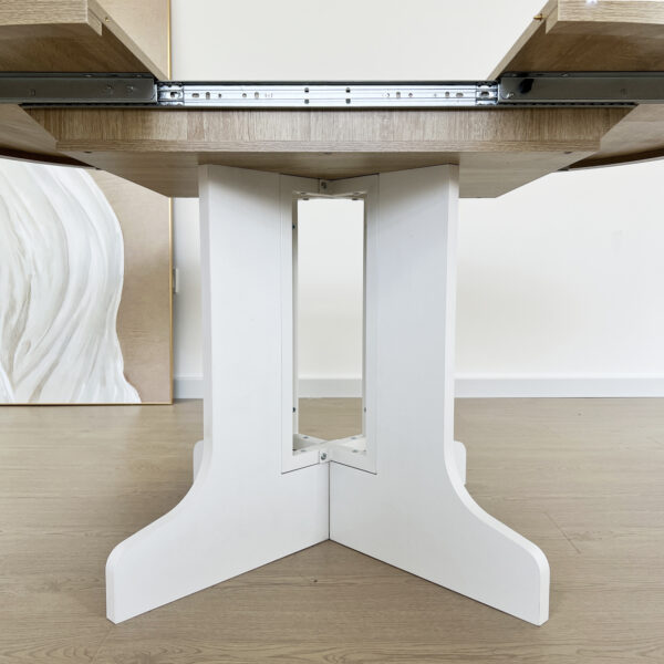 6334ef66fe104833803308d2689da79d_f849c56c61de0862bfe12b870ce04354 Dining Table for Farmhouse Kitchen 59x43 Inch Expandable Oval Table Top with Removable Leaf Trestle X Shaped Base White