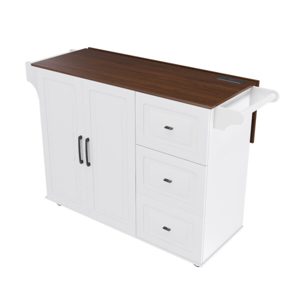 634a7e4f3a47494fa69a25c811a39a63_5314ff132b4a3d629a7113d195601f1e White Kitchen Island Cart with Foldable Tabletop & Drop Leaf - Mobile Breakfast Bar on Wheels with Wood Top and Storage