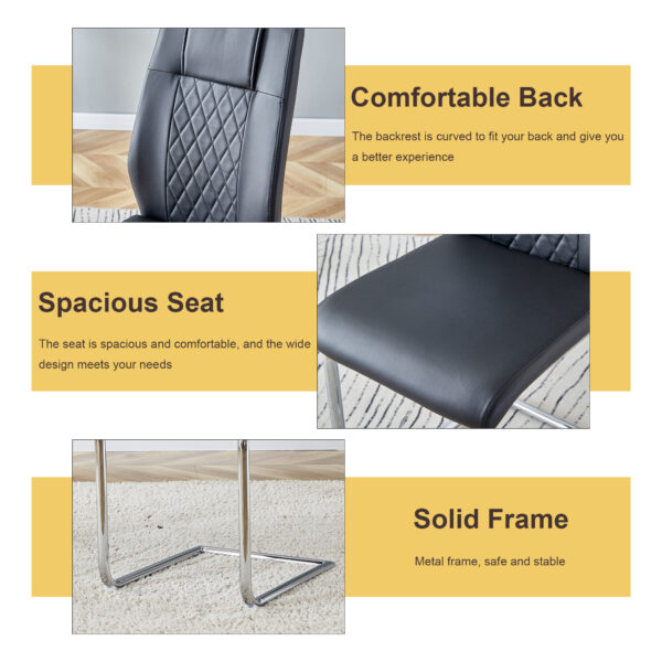 635dd08e20be4ea0868c9777ce9ed983_ac0f9285563c7e1ea936c1654b99e2c8 Table and chair set.63"x31.5x30" Luxurious Pandora patterned Sintered Stone Tabletop with Silver Stainless Steel Butterfly Legs.Paried With 6 Black High-quality PU Chairs With Arched Metal Legs.