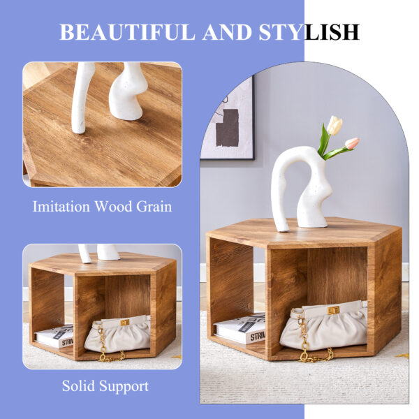 6372905505174c4ea2e6ad96c87424e4_336483675d29403d342bf3c7b770f199 Hexagonal MDF coffee table, characteristic pattern stickers, multi-hole design to give more storage space, simple and convenient design makes it suitable for all kinds of style scenes.