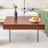 Walnut Colored Square MDF Coffee Table - 31.5"x31.5" with Tempered Glass Legs.Density Board Sticker,Reinforced Glass Legs.Walnut Colored Texture Sticker.